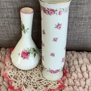 George White and Pink Rose Vases